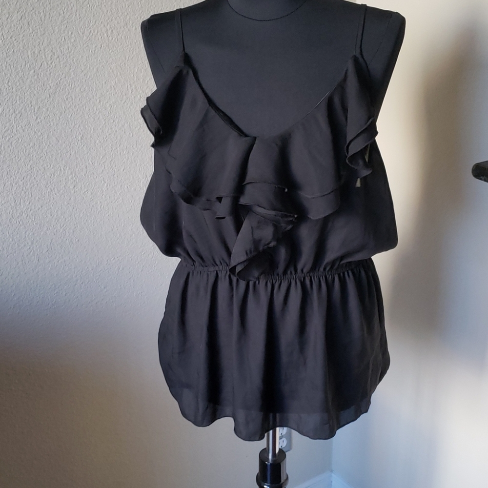 Wet Seal Black Ruffle Dressy Tank Top XL New